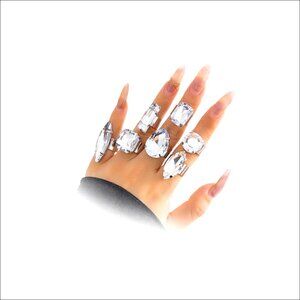 Iron Crystal Stackable Geometric Knuckle Rings Set Adjustable Open Design